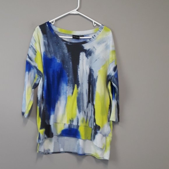 Tribal Tops - Tribal MultiColor Hi Low knit 3/4 sleeve Top